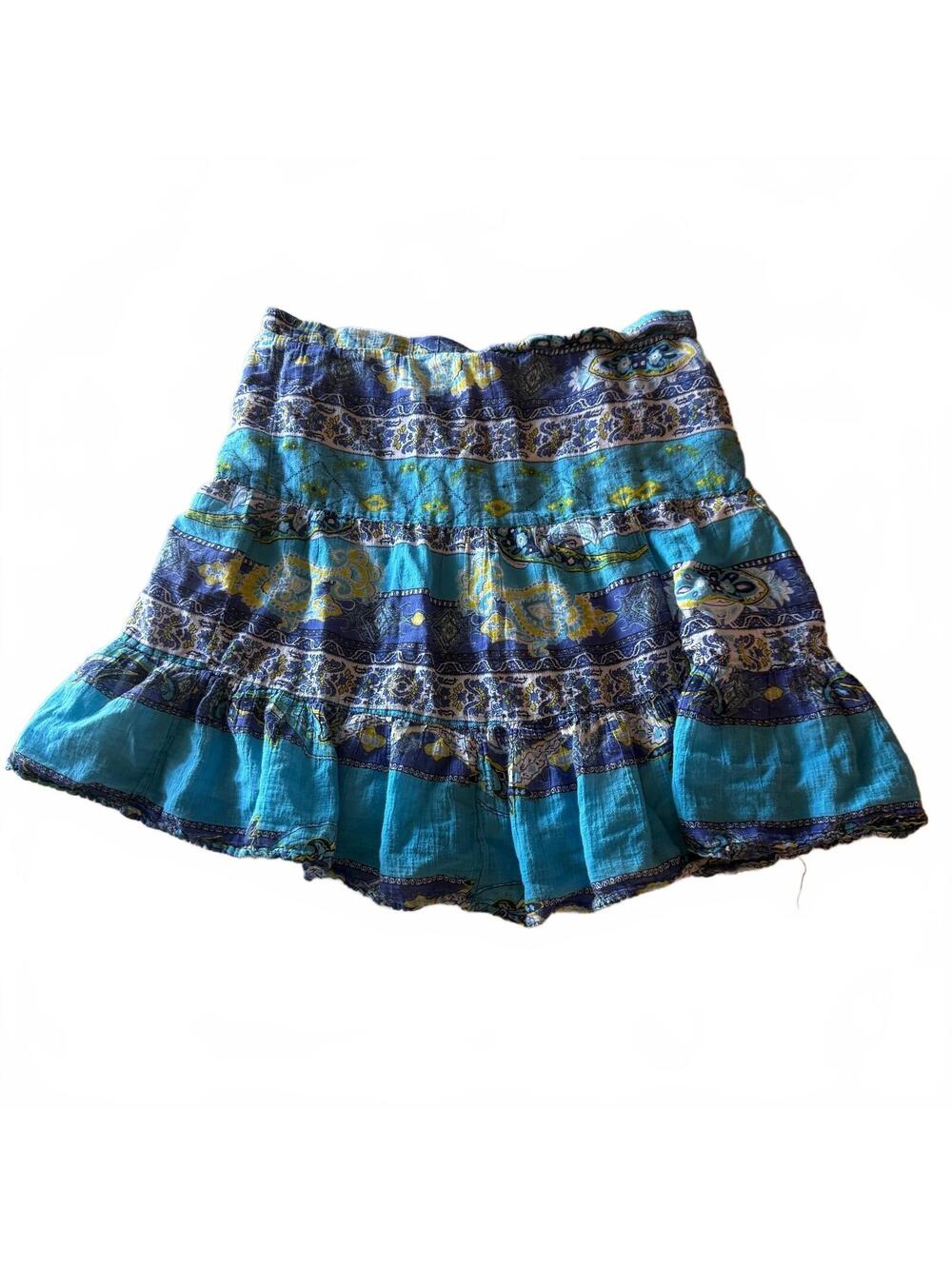 Life Style Sz Small Turquoise Whimsical Tiered Boho Mini Skirt Cottagecore Fairy